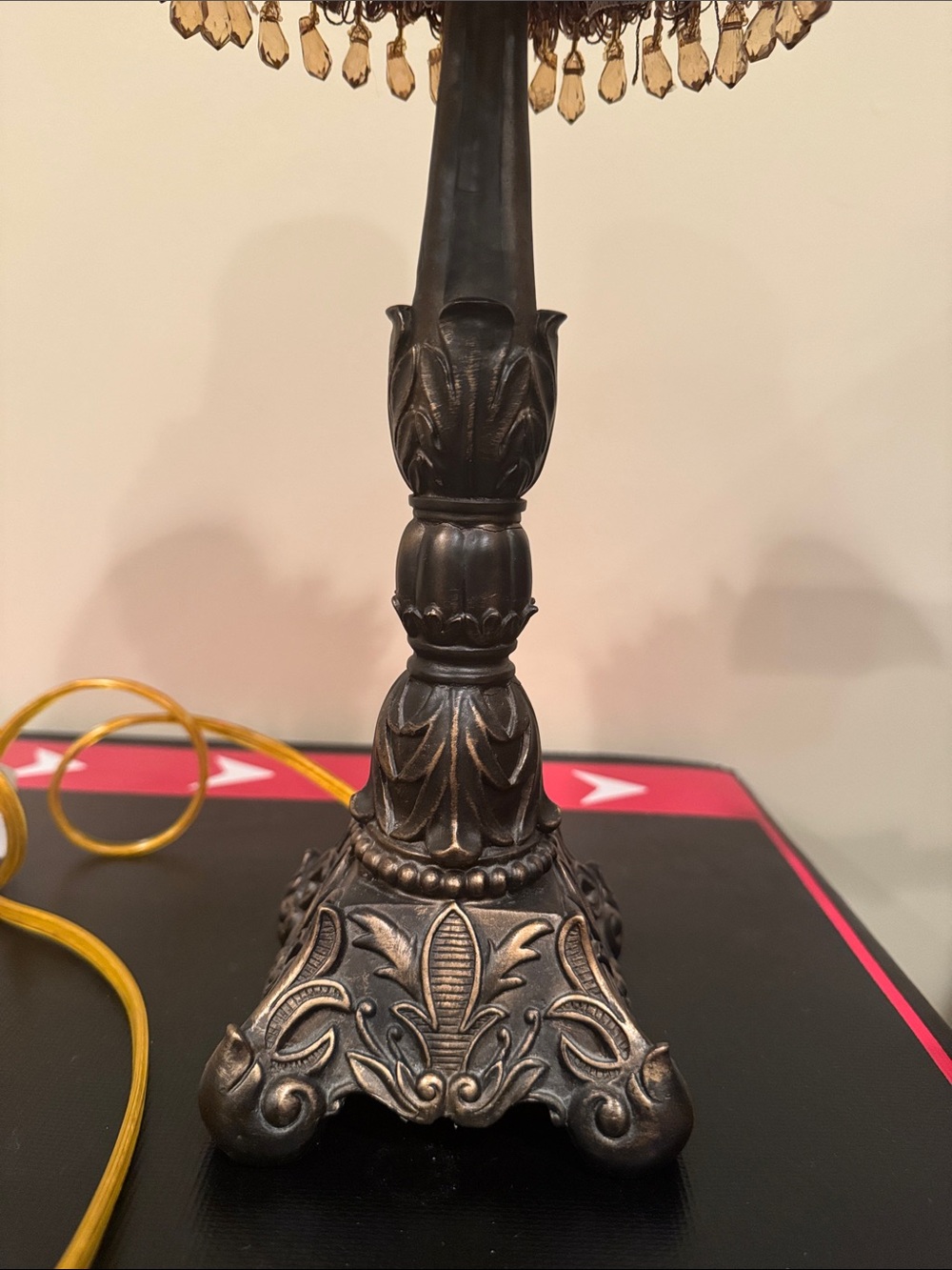 Vintage-Inspired Brown Table Lamp with Ornate Shade - Picture 2 of 6